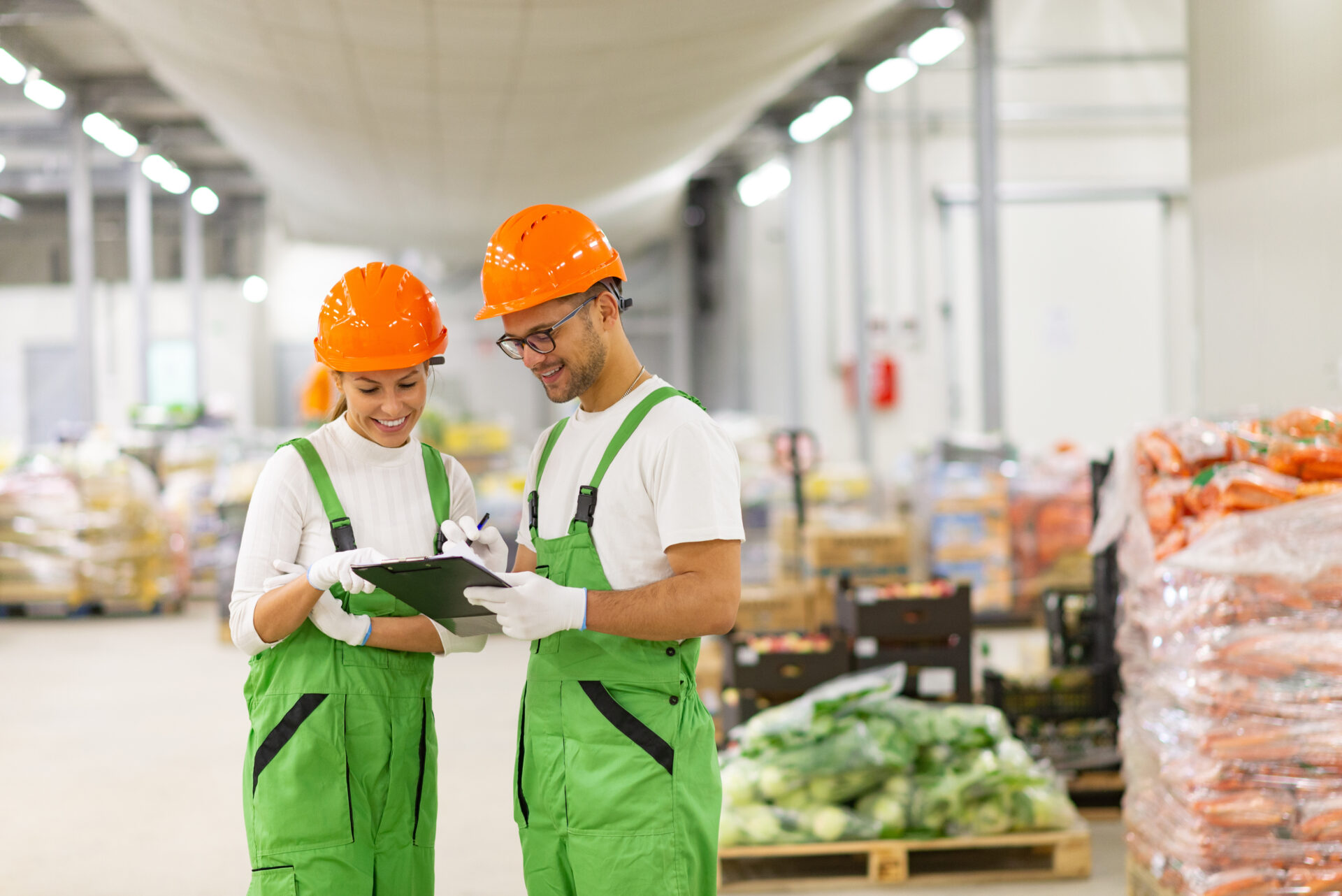 workers in food warehouse