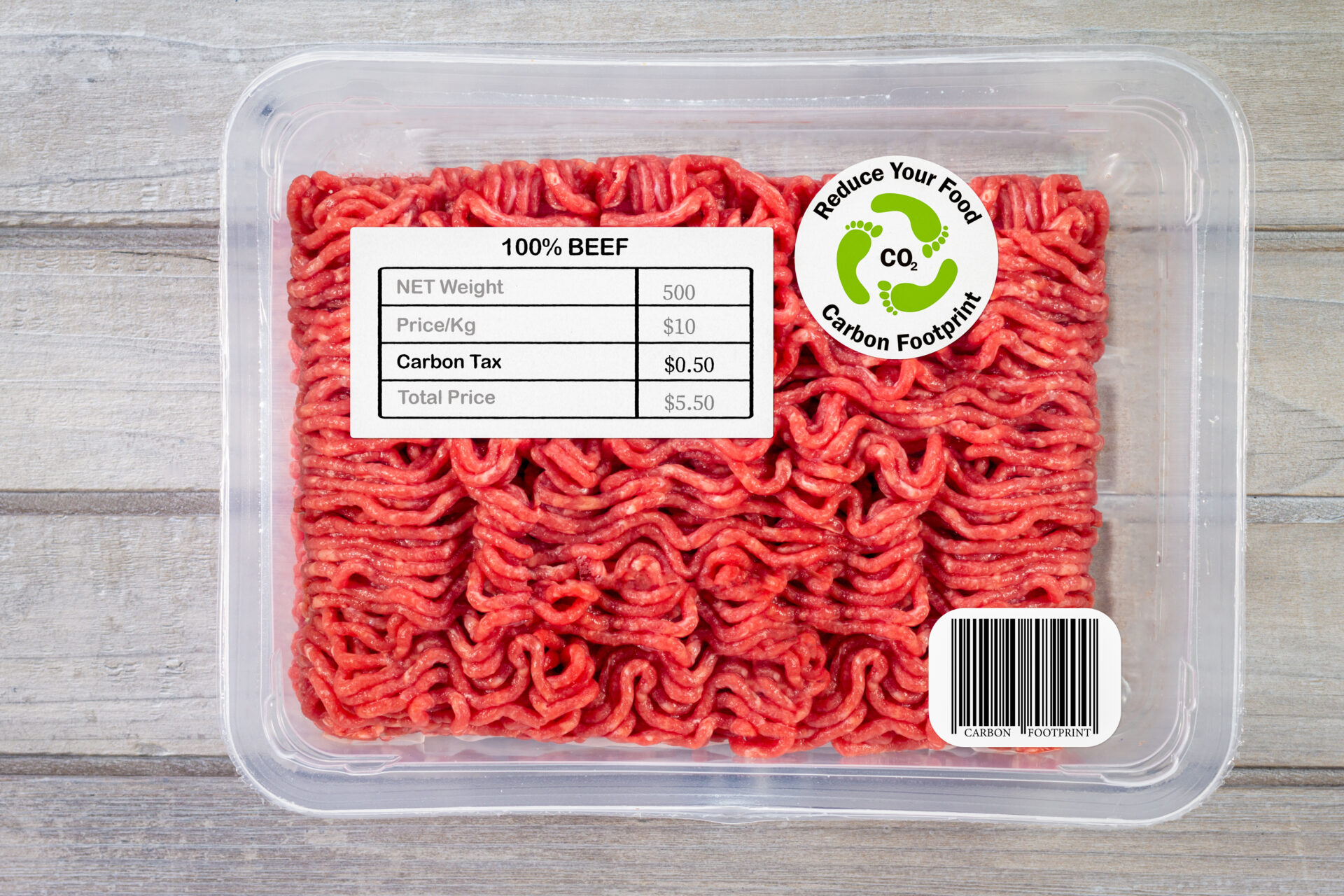 carton of ground beef with a bar code
