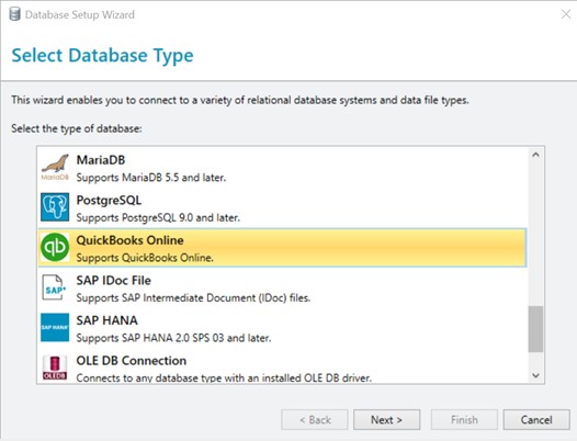Database types screenshot from Bartender®