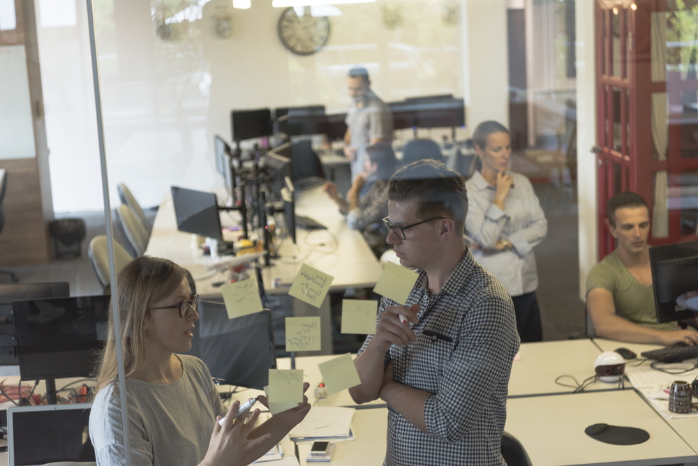 Business man and woman talking