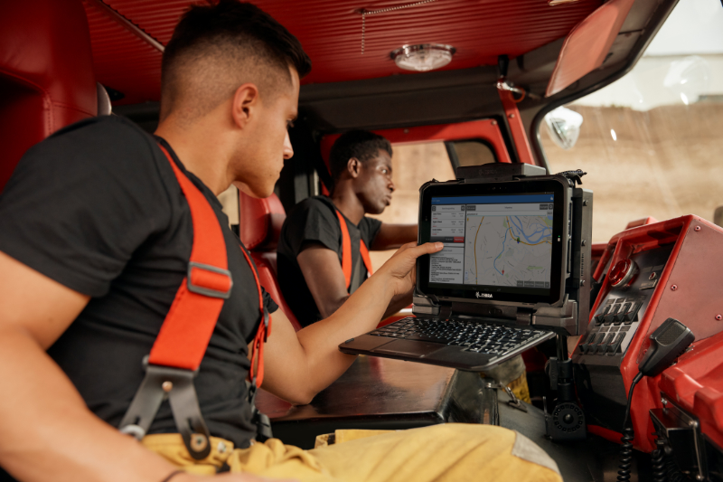 Zebra rugged tablet in a firetruck