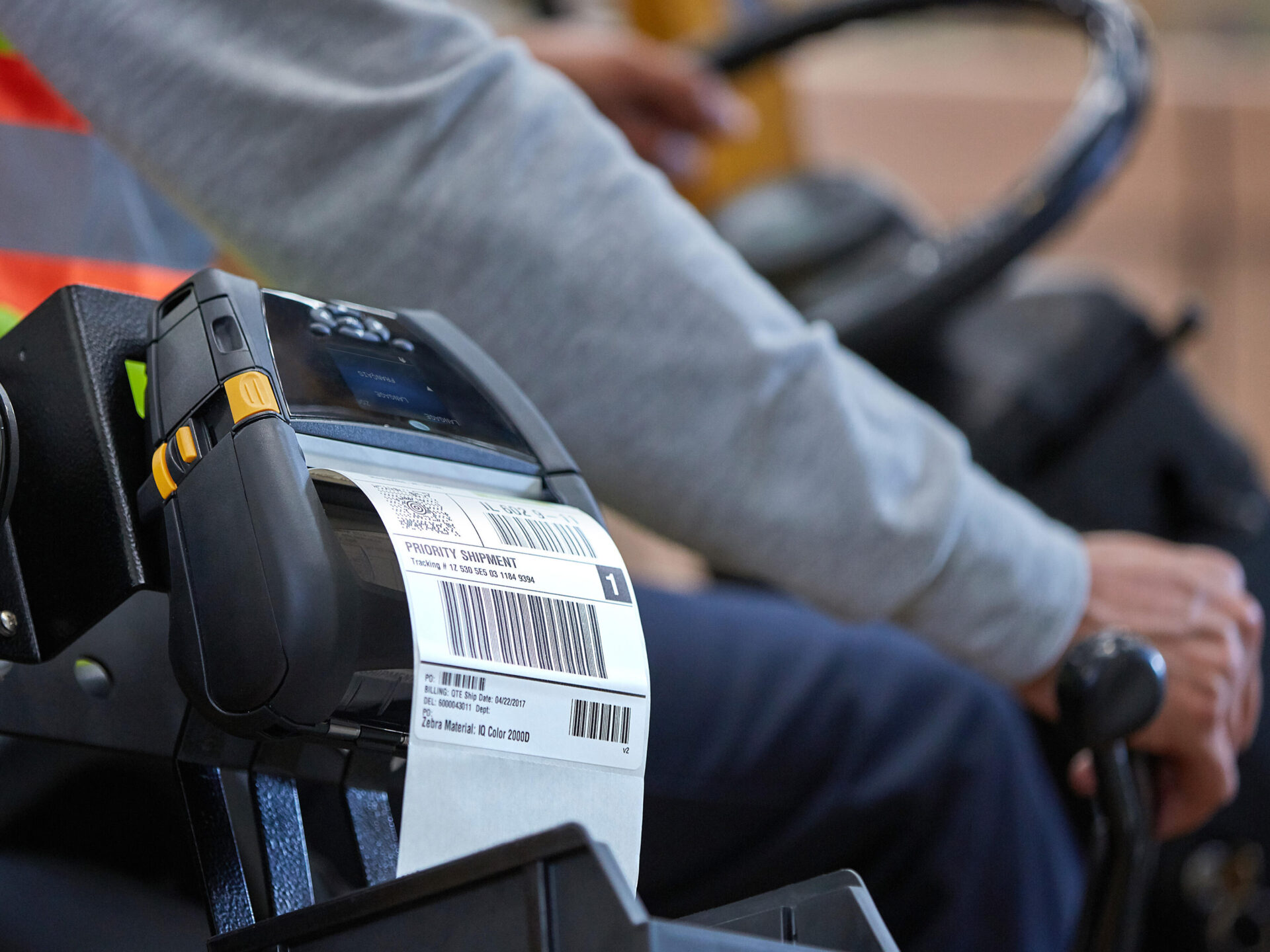 Zebra mobile printer on a forklift